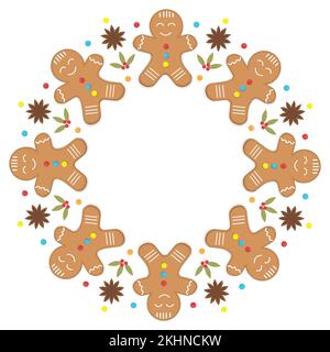 Cornice biscotto dello zenzero rotondo di Natale, illustrazione del vettore del colore in stile del cartone animato. Illustrazione Vettoriale