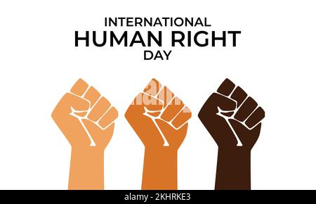 Giornata internazionale dei diritti umani. Un esempio di uguaglianza globale e di pace. Il concetto di diversità sociale. Solidarietà pugno. Illustrazione Vettoriale