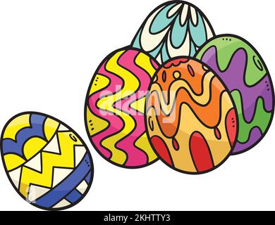 Cinque uova di Pasqua Cartoon colorato Clipart Illustrazione Vettoriale