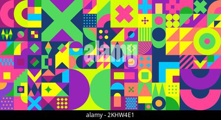 Trendy colorato Abstract Vector Bauhaus disegno geometrico sfondo Illustrazione Vettoriale