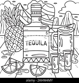 Cinco de Mayo Mexican Drinks Coloring Page Illustrazione Vettoriale