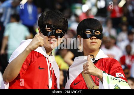 Doha, Qatar. 24th Nov 2022. DOHA - sostenitori della Corea del Sud durante la Coppa del mondo FIFA Qatar 2022 gruppo H partita tra Uruguay e Corea del Sud al Education City Stadium il 24 novembre 2022 a Doha, Qatar. Credit: ANP/Alamy Live News Foto Stock