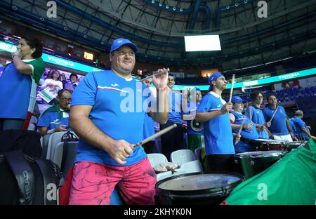 Malaga, Spagna. 24th Nov 2022. MALAGA, SPAGNA - 24 NOVEMBRE: Tifosi d'Italia allietano durante la Coppa Davis di Rakuten finale 2022 partita tra Italia e Stati Uniti al Palacio de los Deportes Jose Maria Martin Carpena il 24 novembre 2022 a Malaga, Spagna. Photo by Sanjin Strukic/Pixsell Credit: Pixsell photo & video agency/Alamy Live News Foto Stock