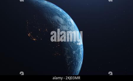 Un primo piano del pianeta Terra con lo sfondo del cielo stellato Foto Stock
