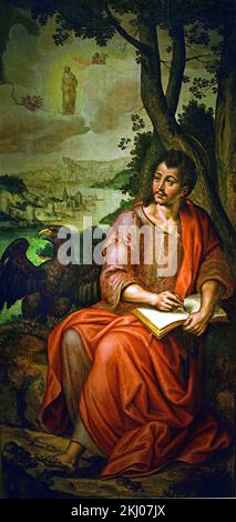 San Giovanni Evangelista Patmos, 1570 Maarten de Vos, Marten de Vos, 1532 - 160, pittore e disegnatore fiammingo, belga, belga, fiammingo, trittico di pannelli laterali, Foto Stock