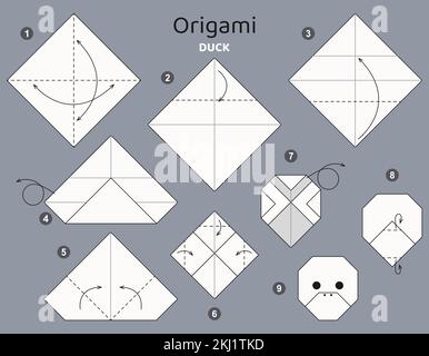 Tutorial Origami. Schema Origami per bambini. Anatra Illustrazione Vettoriale