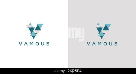 Un logo asimmetrico modificabile a forma di V realizzato in triangoli di colore blu Illustrazione Vettoriale