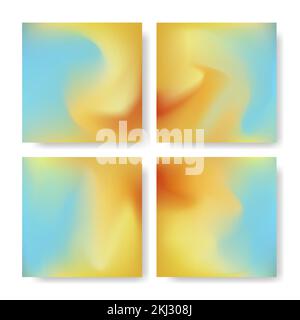 Imposta sfondi astratti con gradiente luminoso. Posti di social media a forma di quadrato estetico nei colori blu, giallo, rosso . Vetrini a carosello per microblog Illustrazione Vettoriale