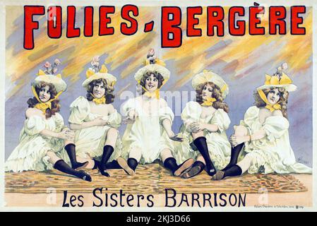 Poster d'epoca - Follies-Bergere. Les Sisters Barrison - le Sorelle Barrison - poster francese d'epoca - Ateliers Choubrac, Alfred Choubrac artwork c 1890s Foto Stock