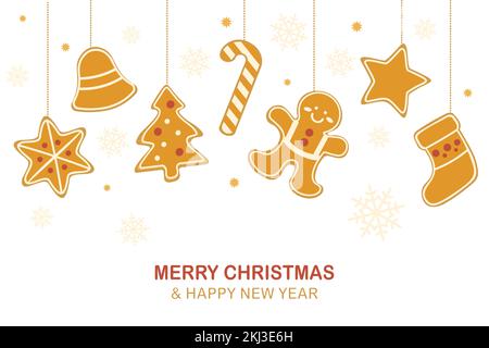 sfondo decorativo di natale con pan di zenzero dall'alto Illustrazione Vettoriale