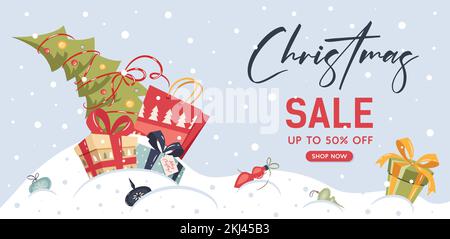 Natale stagione vendita banner design. Illustrazione Vettoriale