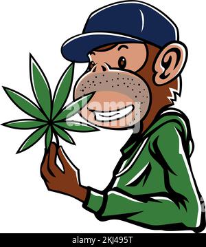Urban Monkey Holding a Marijuana Leaf Illustrazione Vettoriale