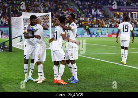 Andre Ayew durante la Coppa del mondo FIFA Qatar 2022 Group H match tra Portogallo e Ghana allo Stadio 974 il 24 novembre 2022 a Doha, Qatar. (Foto di Pawel Andrachiewicz/PressFocus/Sipa USA) Foto Stock