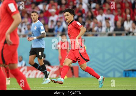 Hwang in-Beom della Corea del Sud durante la Coppa del mondo FIFA 2022, partita di calcio del Gruppo H tra Uruguay e Repubblica di Corea il 24 novembre 2022 allo stadio Education City di Doha, Qatar - Foto: Jean Catuffe/DPPI/LiveMedia Foto Stock