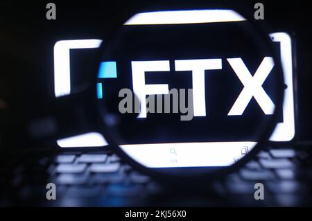 Logo FTX. FTX è uno scambio di criptovaluta basato sulle Bahamas. Foto Stock