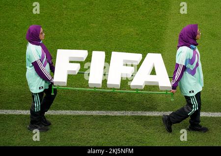 Visione generale del marchio FIFA in vista della partita di Coppa del mondo FIFA Group G al Lusail Stadium, Lusail, Qatar. Data immagine: Giovedì 24 novembre 2022. Foto Stock