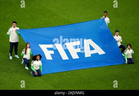 Visione generale del marchio FIFA in vista della partita di Coppa del mondo FIFA Group G al Lusail Stadium, Lusail, Qatar. Data immagine: Giovedì 24 novembre 2022. Foto Stock