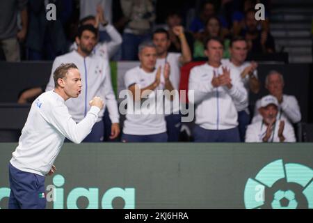 Malaga, Spagna. 24th Nov 2022. Filippo Volandri, capitano d'Italia, reagisce durante la Coppa Davis di Rakuten finale 8 al Palacio de Deportes Martin Carpena. Punteggio finale; Lorenzo Sonego 2:0 Frances Tiafoe. Credit: SOPA Images Limited/Alamy Live News Foto Stock