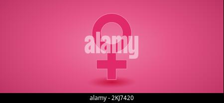 Icona femminile isolata su sfondo rosa banner Illustrazione Vettoriale