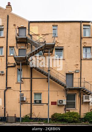 Via di fuga in caso di incendi sul lato dell'edificio dell'hotel Foto Stock