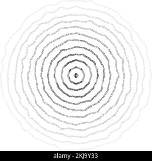 Impostazione dei cerchi di ondulazione concentrici della texture. Sonar o suono Wave rings collezione. Informazioni sull'icona dell'epicentro, del target e del radar. Segnale radiale o vibrazione Illustrazione Vettoriale