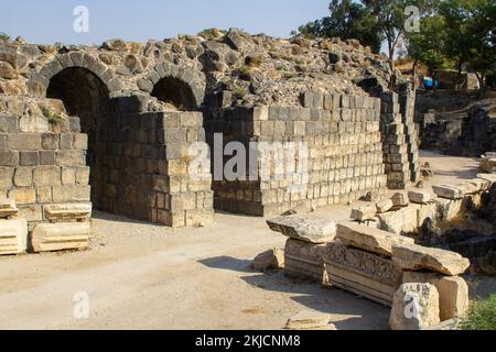 6 novembre 2022 antiche rovine nell'insediamento romano del Parco Nazionale Beth Shean, luogo di morte del re Saul d'Israele, Foto Stock