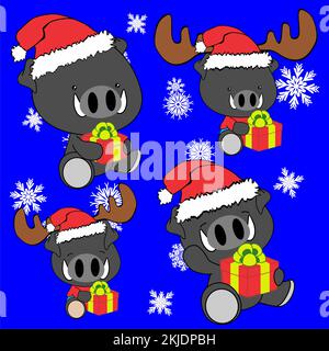 xmas carino cartone animato bambino seduto set di natale collezione illustrazione in formato vettoriale Illustrazione Vettoriale