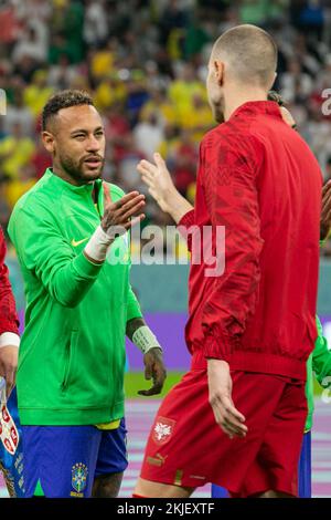 Doha, Lusail, Qatar, Qatar. 24th Nov 2022. LUSAIL, QATAR - 24 NOVEMBRE: Giocatore del Brasile Neymar prima della Coppa del mondo FIFA Qatar 2022 gruppo G partita tra Brasile e Serbia al Lusail Stadium il 24 novembre 2022 a Doha, Qatar. (Credit Image: © Florencia Tan Jun/PX Imagens via ZUMA Press Wire) Credit: ZUMA Press, Inc./Alamy Live News Foto Stock