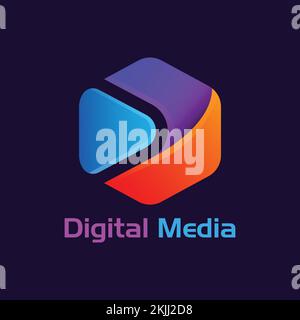 Icona del logo dell'app mobile Hexagon Marketing Agency del pulsante Digital Media Play colore sfumato