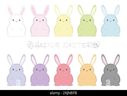 Colorful Easter Bunny Mascot Vector Illustration Set isolato su uno sfondo bianco. Illustrazione Vettoriale
