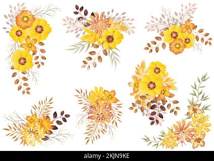 Insieme di elementi botanici isolati su sfondo bianco. Illustrazione vettoriale. Illustrazione Vettoriale