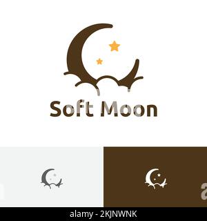 Logo Soft Moon Cloud Crescent Stars Sky Night Space Illustrazione Vettoriale