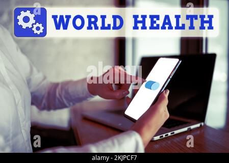 Scrittura visualizzazione testo World Health. Panoramica aziendale Giornata mondiale d'azione dedicata alla lotta contro la fame nel mondo Foto Stock