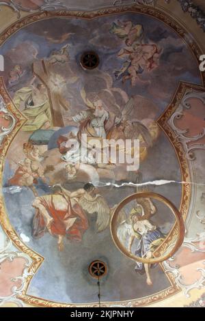 Santa Trinità, affresco sul soffitto della chiesa parrocchiale di San Nicola in Hrascina, Croazia Foto Stock