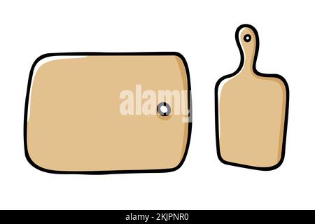 Tagliere di Doodle. Superficie di cottura disegnata a mano isolata su sfondo bianco. Utensili in legno per la cucina. Simbolo del cibo, della vita di casa, della panetteria, del caffè Illustrazione Vettoriale