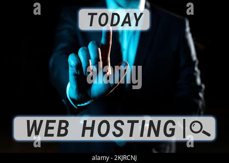 Didascalia di testo che presenta Web Hosting. Parola per l'attività di fornire spazio di archiviazione e l'accesso ai siti Web Foto Stock