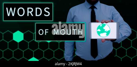 Segno di testo che mostra parole di bocca. Parola per dichiarazione semplice può contribuire a guarire il hurt o danneggiare qualcuno Foto Stock