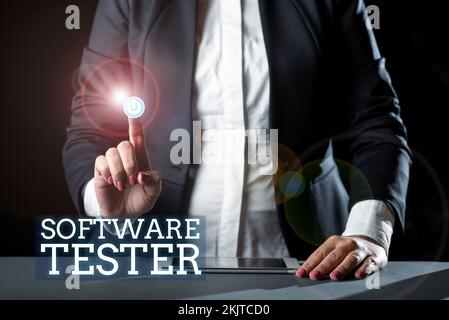 Tester software per la visualizzazione dei segnali. Idea aziendale implementata per proteggere il software da attacchi dannosi Foto Stock