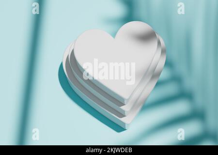 Cuori bianchi al tramonto su sfondo blu resa 3D. Foto Stock