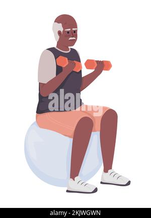 L'uomo anziano che fa gli esercizi sportivi carattere vettoriale di colore semi piatto Illustrazione Vettoriale