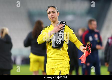 TORINO, 24 NOVEMBRE 2022. Manuela Zinsberger delle Donne Arsenali durante la partita UWCL (Gruppo C) tra Juventus Women FC e Arsenal Women FC il 24 novembre 2022 allo stadio Allianz di Torino. Credit: Massimiliano Ferraro/Alamy Live News Foto Stock