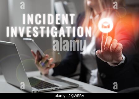 Visualizzazione concettuale analisi incidente. Parola scritta su responsabile dell'integrità dell'incidente Foto Stock