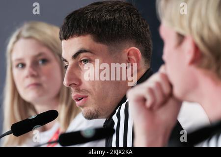 Al Shamal, Qatar. 25th Nov 2022. Calcio, Coppa del mondo 2022 in Qatar, conferenza stampa, nazionale, Germania, giocatore nazionale Kai Havertz parla a un PK. Credit: Christian Charisius/dpa/Alamy Live News Foto Stock