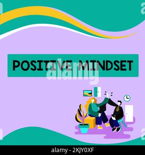 Scrittura che mostra il mindset positivo del testo. Approccio aziendale atteggiamento mentale ed emotivo che si concentra sul lato luminoso Foto Stock