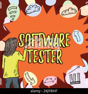 Didascalia di testo che presenta Software Tester. Idea aziendale implementata per proteggere il software da attacchi dannosi Foto Stock