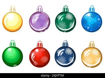 Set di colorful palla di Natale. Immagine JPEG clipart per adesivi, creazione di motivi, sfondo, carta da imballaggio, per cartoline, modello di progettazione Foto Stock