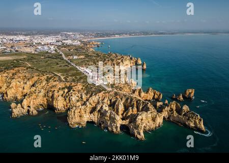 Veduta aerea di Ponta da Piedade a Lagos, Algarve, Portogallo. Foto Stock