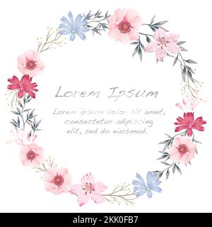 Vector Round Watercolor cornice botanica isolata su sfondo bianco. Illustrazione Vettoriale