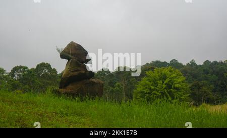 pietre disposte accatastate in una bella erba verde Foto Stock