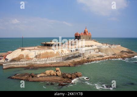 La roccia di Vivekananda in Kanyakumari, India Foto Stock